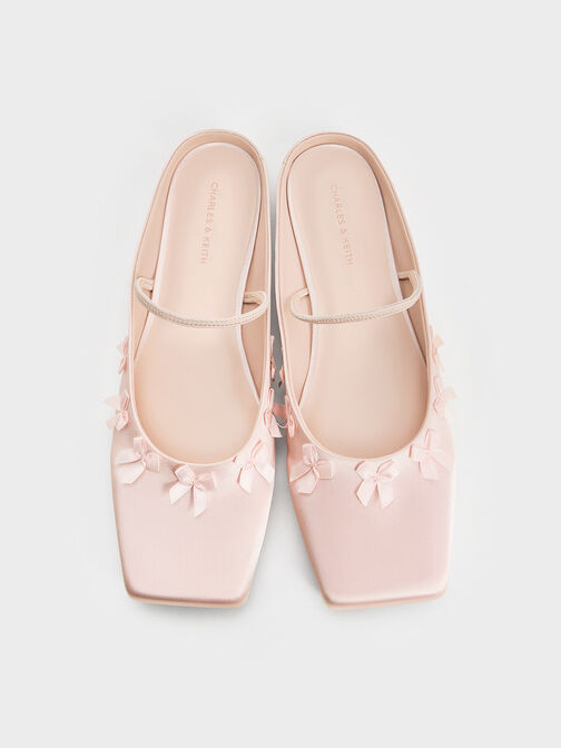 Satin Bow Square-Toe Mules, Blush, hi-res