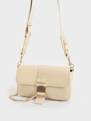 Aspen Metallic Belt Buckle Shoulder Bag, Beige, hi-res