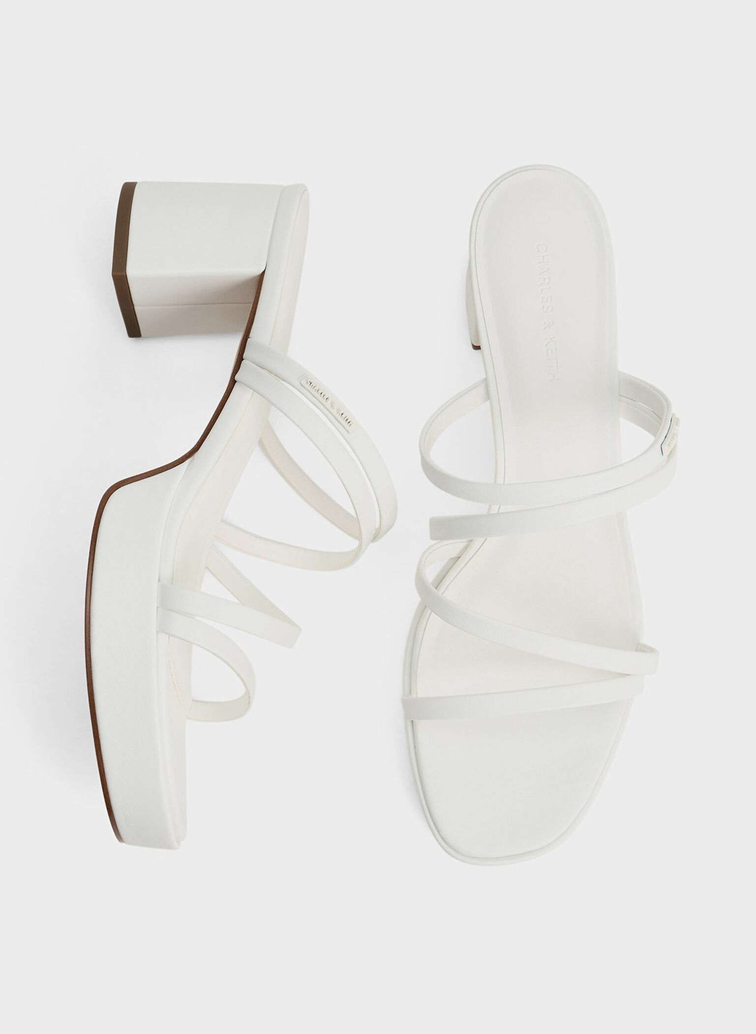 Mules de tiras con tacón trapecio, Blanco, hi-res