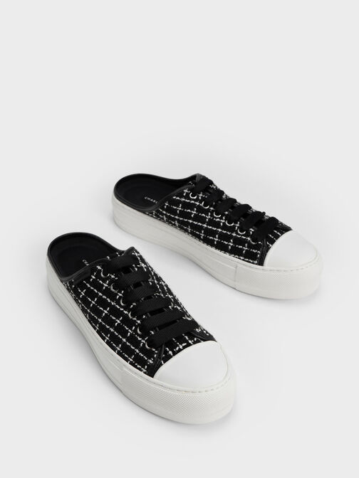 Tweed Slip-On Sneakers, Black, hi-res