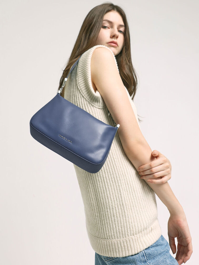 Zip Shoulder Bag, Blue, hi-res