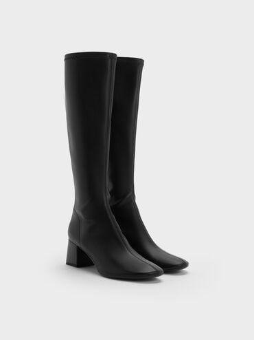 Block Heel Knee Boots, Black, hi-res