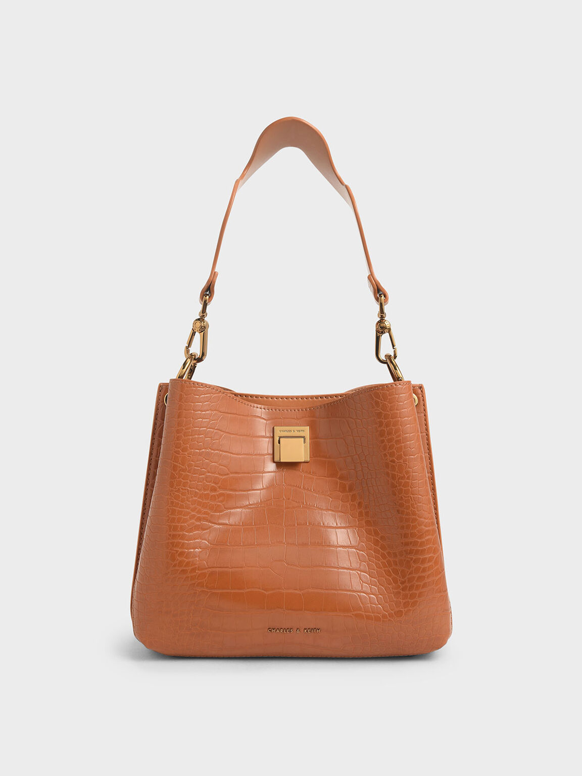 鱷魚紋肩背包, 土黃色, hi-res