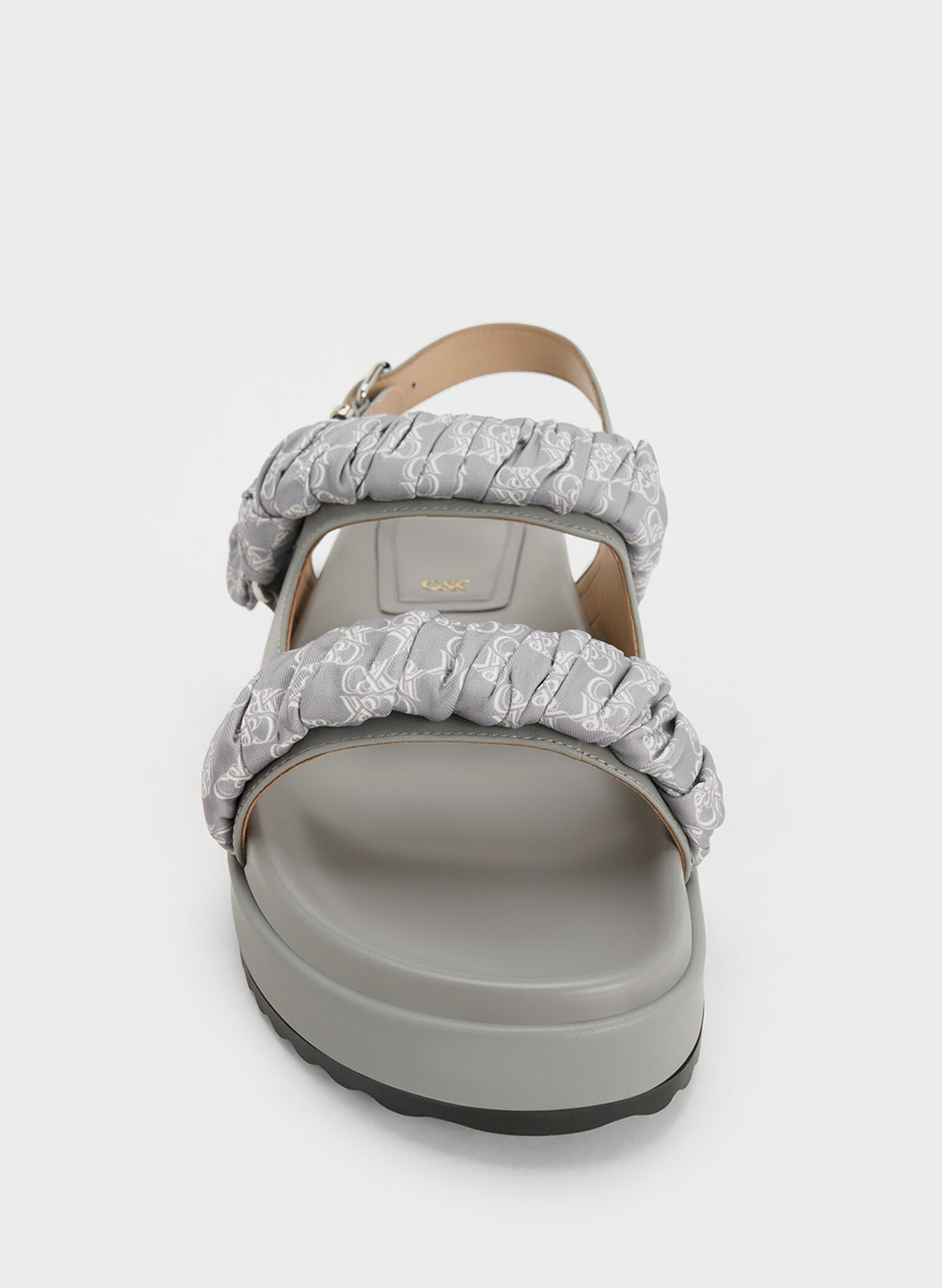 Tully Leather Ruched-Strap Sandals, Grey, hi-res