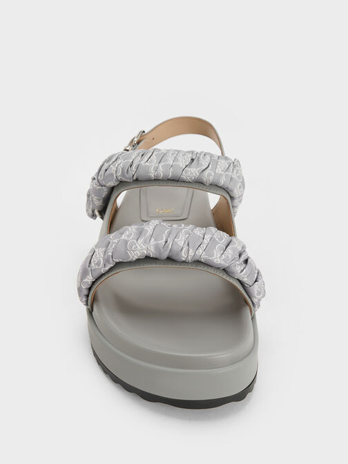 Sandailias Tully de cuero con tira efecto fruncido, Gris, hi-res