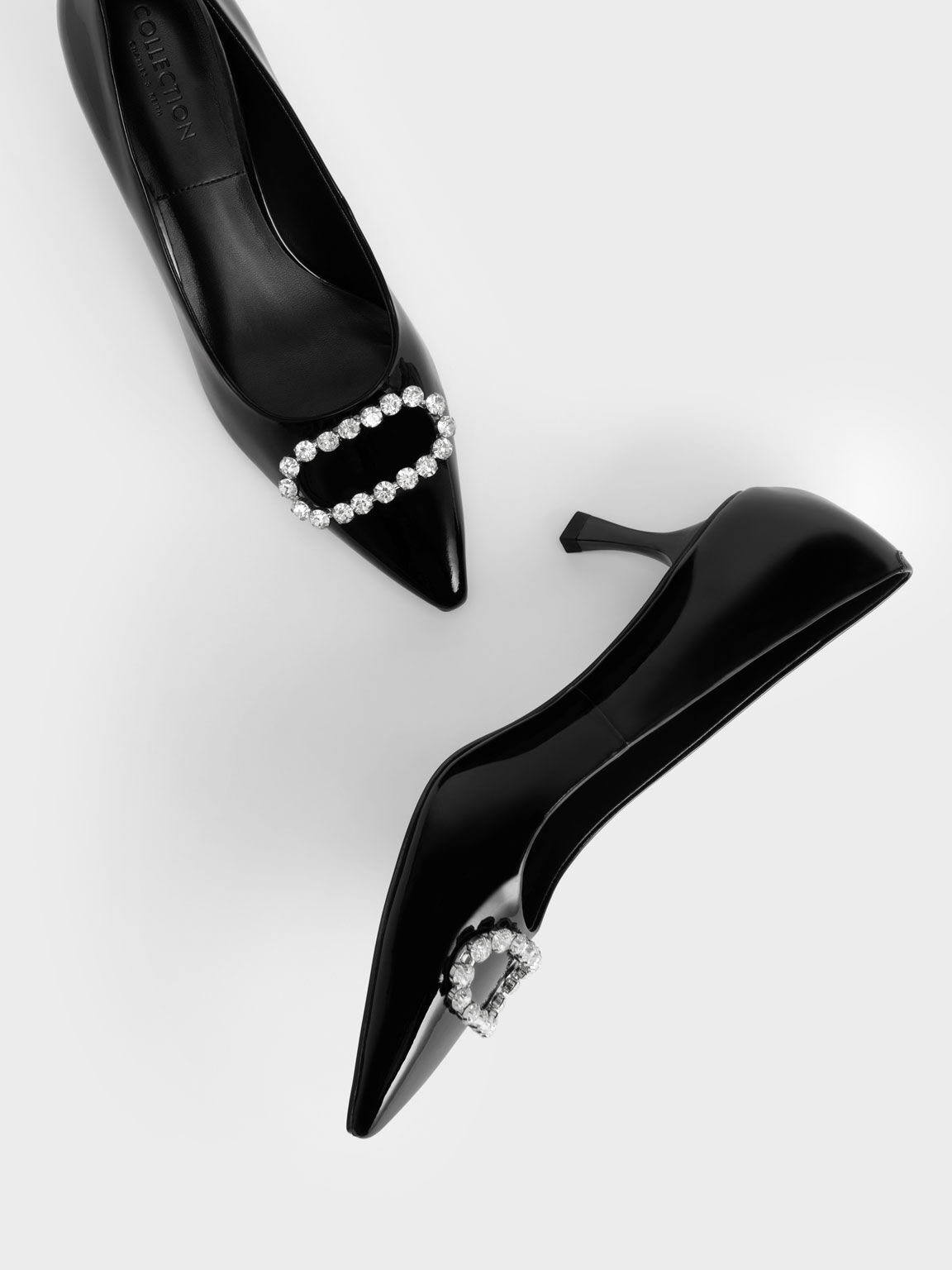 Zapatos de tacón de charol adornados con gemas, Black, hi-res