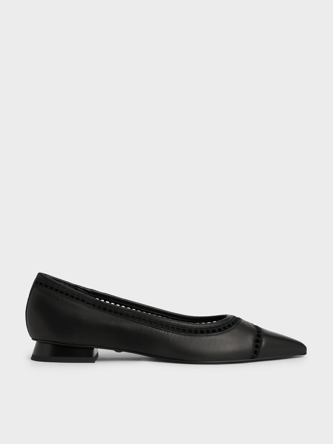 Cut-Out Leather Ballerina Flats, Black, hi-res