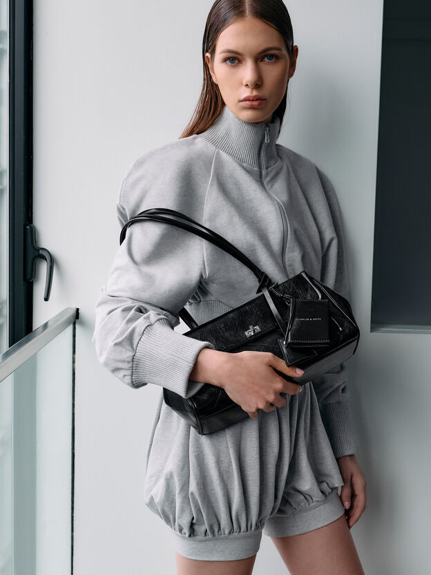 Apfra Quilted Elongated Shoulder Bag, Noir, hi-res