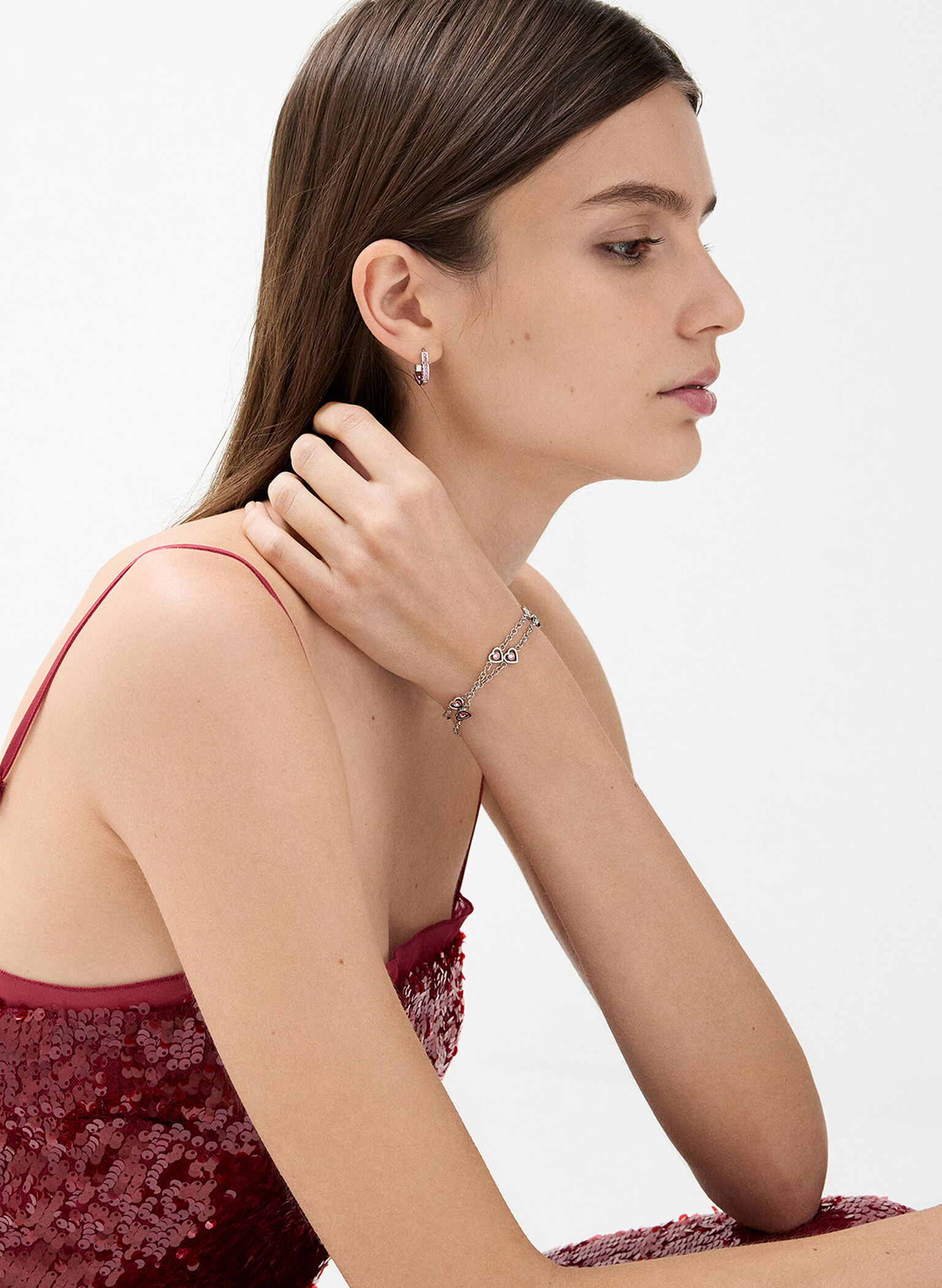 Pendientes de aro Malorie de cristal tipo corazón, Plateado, hi-res
