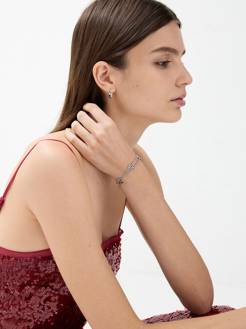 Malorie Crystal Heart Hoop Earrings, Silver, hi-res