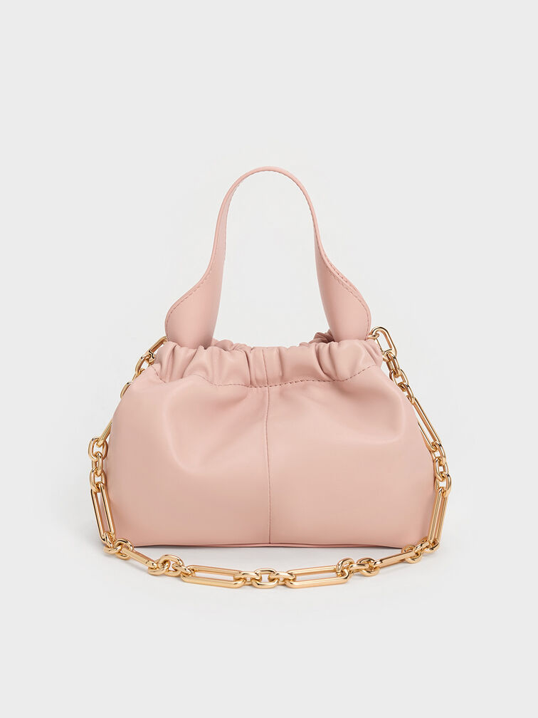 Ally Ruched Slouchy Chain-Handle Bag, Light Pink, hi-res