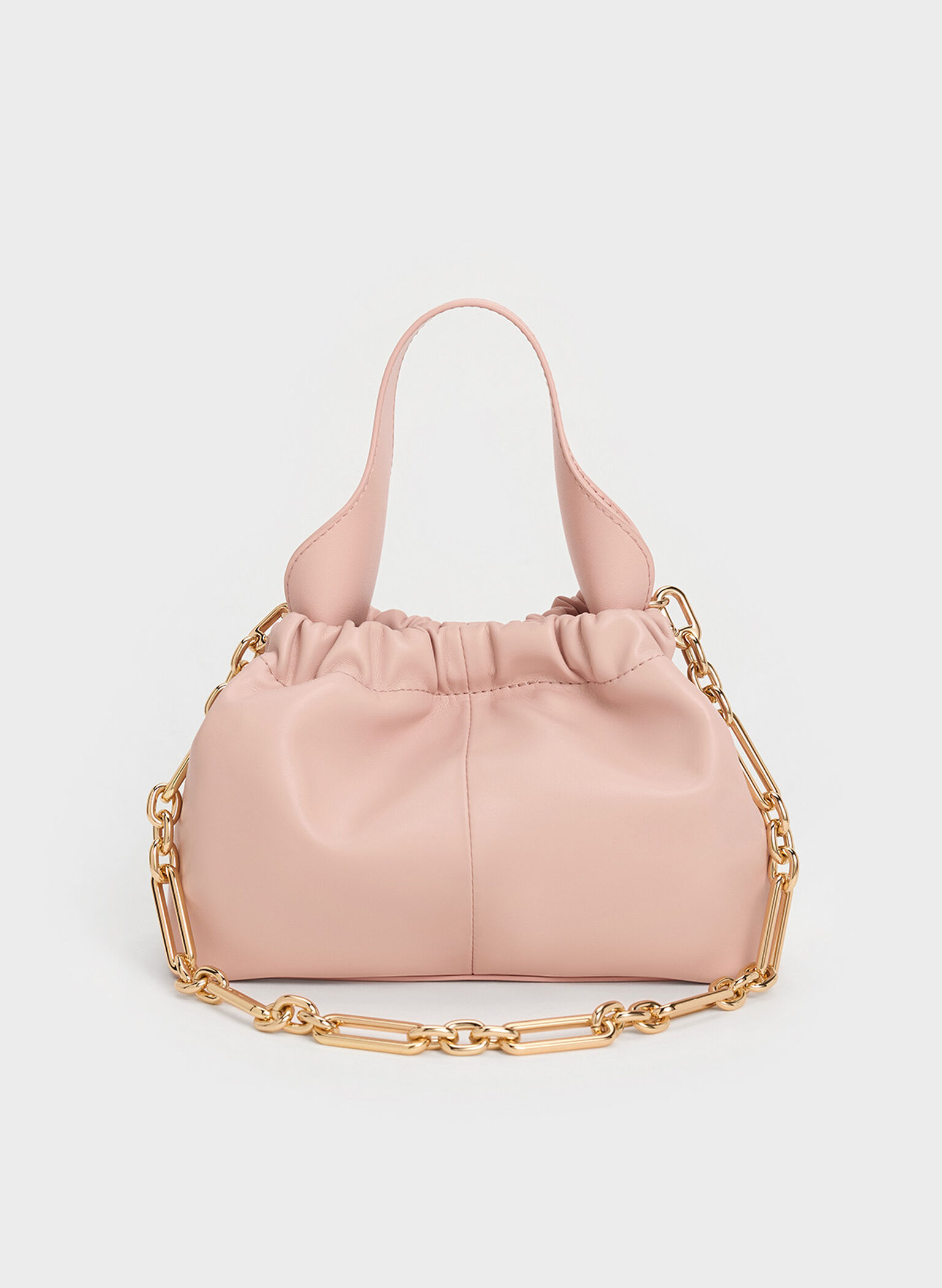 Bolso holgado fruncido Ally con asa de cadena, Rosa pálido, hi-res
