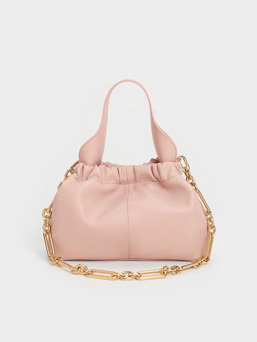 Ally Ruched Slouchy Chain-Handle Bag, Light Pink, hi-res