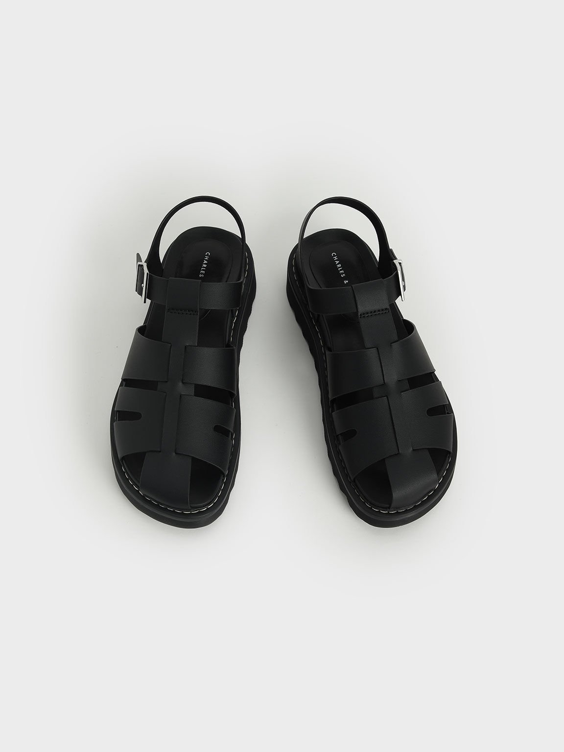 Interwoven Buckled Sandals, Black, hi-res