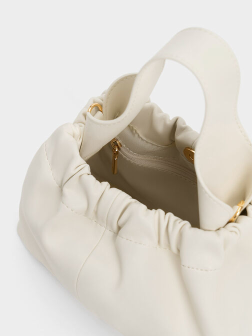 Ally Ruched Slouchy Chain-Handle Bag, Cream, hi-res