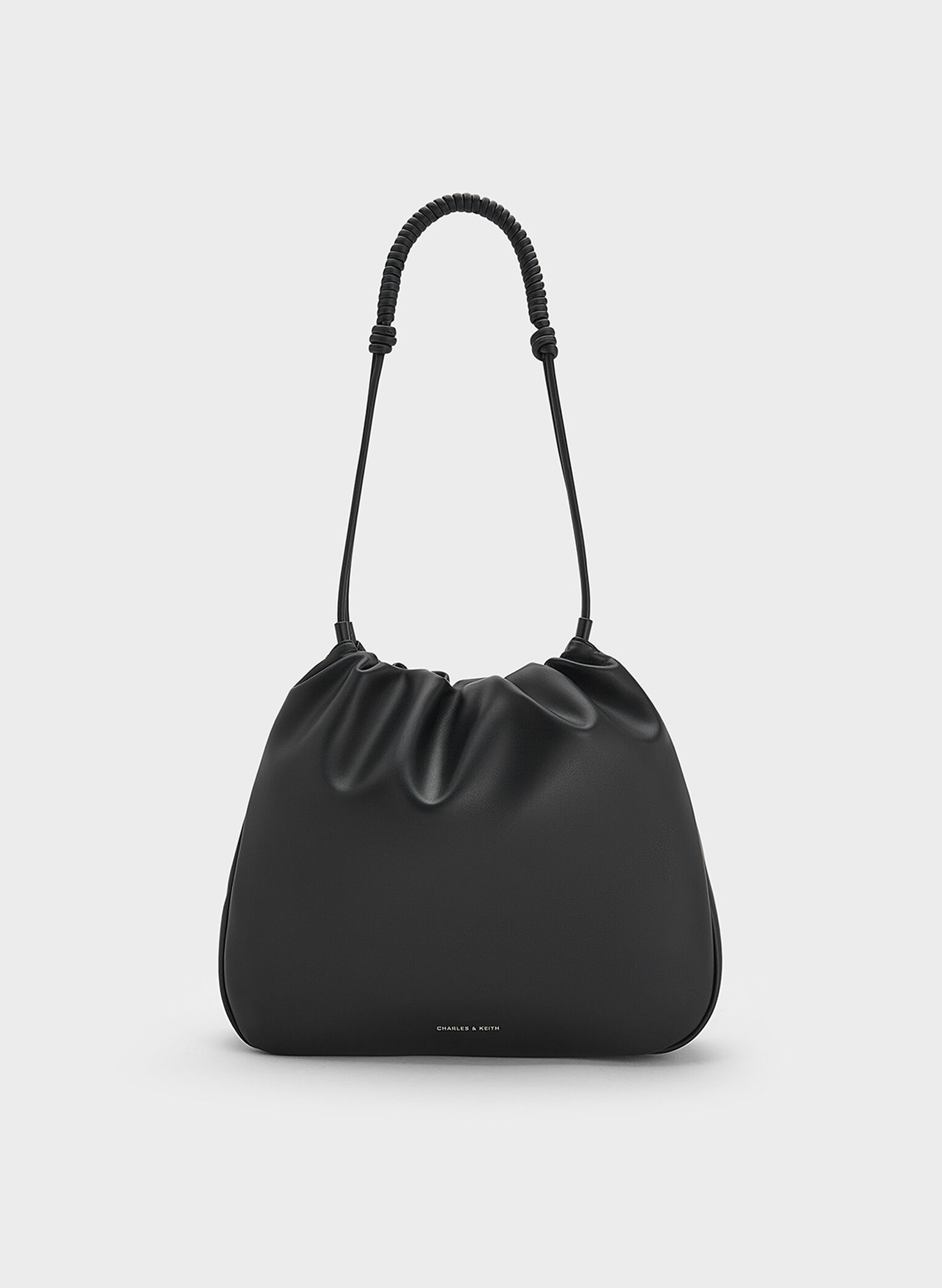 Lorelai bolso hobo con asa anudada y pliegues, Noir, hi-res