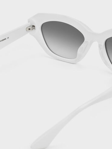 Recycled Acetate Geometric-Frame Cateye Sunglasses, White, hi-res