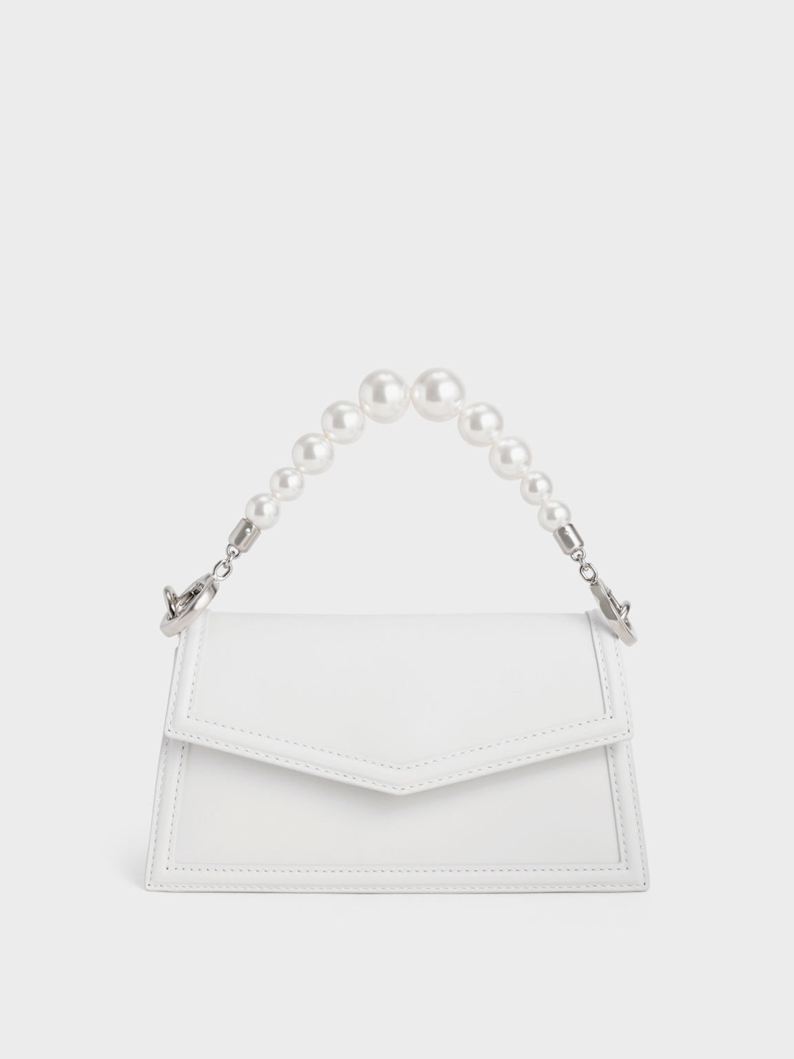 Leather Bead-Handle Envelope Bag, White, hi-res