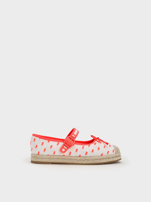 Girls' Jacquard Bow Espadrilles, Coral, hi-res