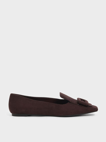 Oversized Buckle Textured Loafers, Maroon, hi-res