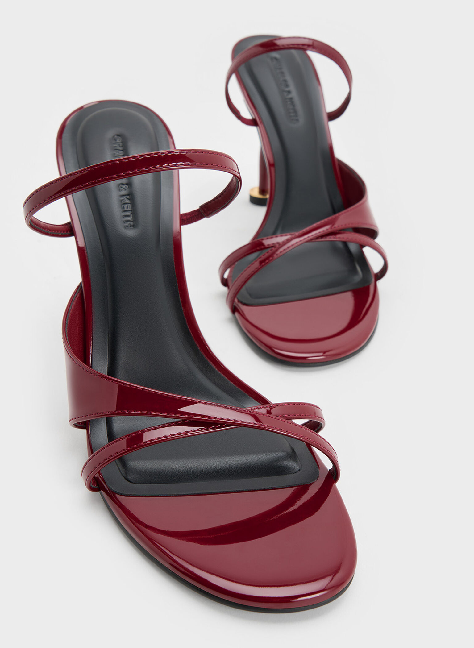 Patent Crossover Sculptural-Heel Strappy Mules, Red, hi-res