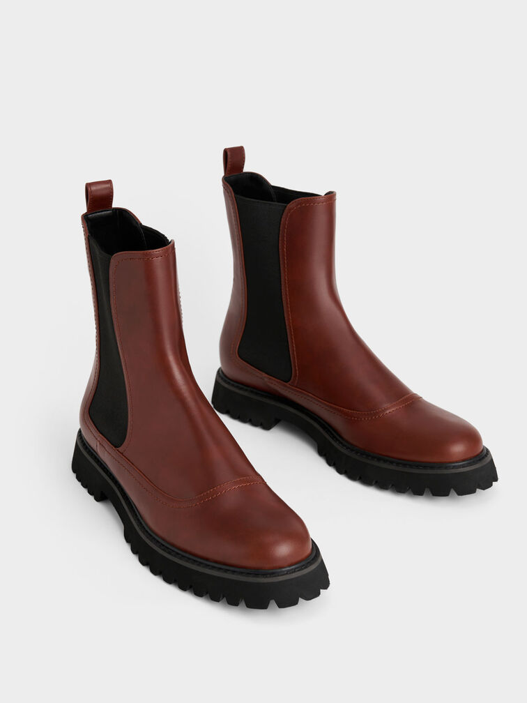 Ridged-Sole Chelsea Boots, Brick, hi-res