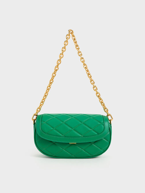 Lillie Curved Chain Handle Bag, Green, hi-res