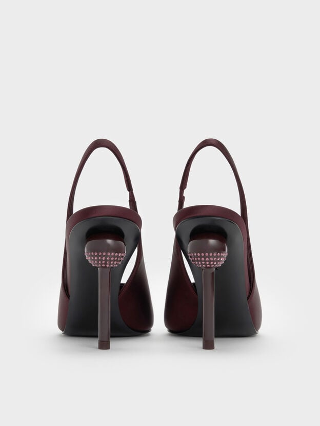 Satin Crystal Ball-Heel Slingback Pumps, Burgundy, hi-res