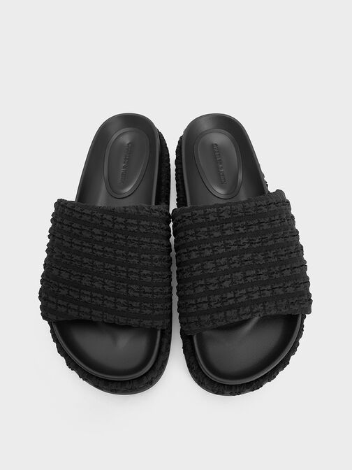 Loren Textured Platform Sandals, Black Textured, hi-res