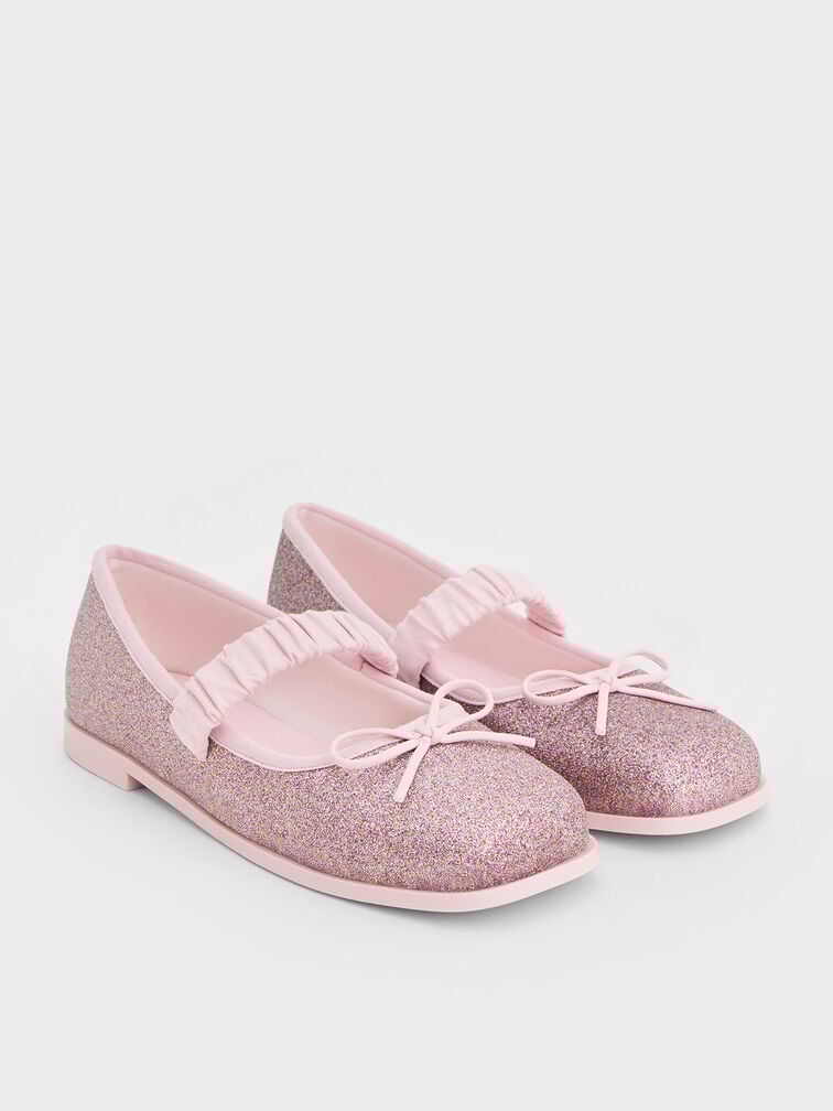 Girls' Glittered Mary Janes, Pink, hi-res