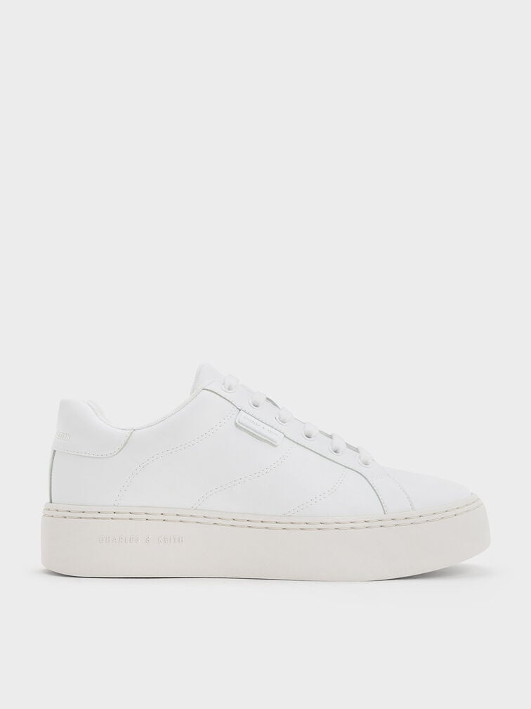 Lace-Up Sneakers, White, hi-res