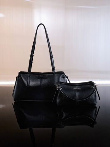 Bolso de hombro con asas alargadas Noane, Noir, hi-res