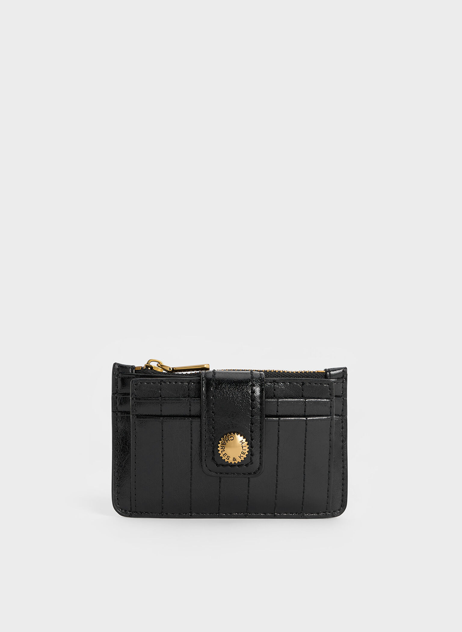 Donna Crinkle-Effect Panelled Card Holder, Black, hi-res