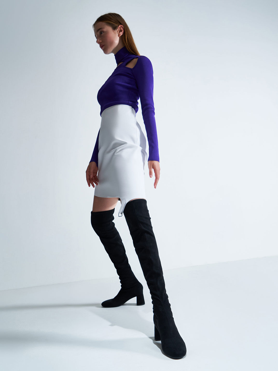 Textured Thigh-High Boots, Black, hi-res