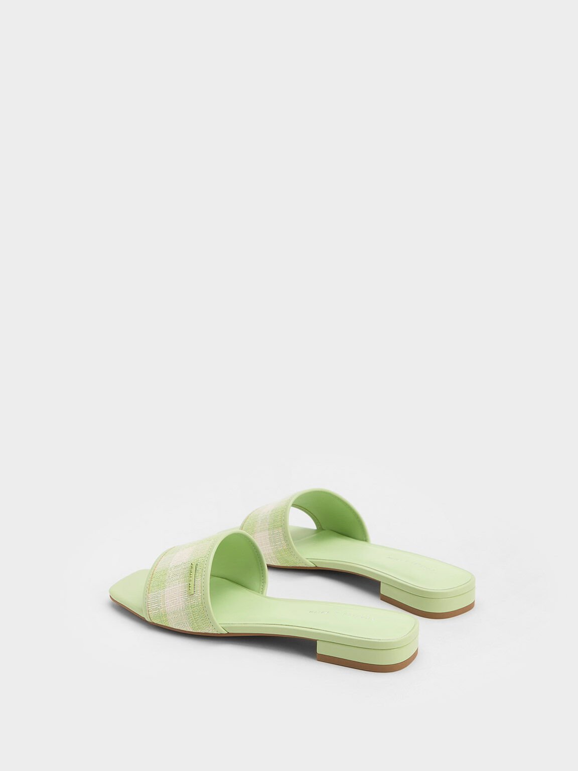 Woven Gingham Flat Sandals, Green, hi-res