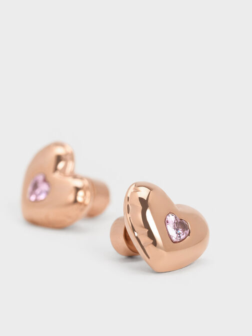 Pendientes cortos Bethania con corazón de cristal, Oro rosa, hi-res