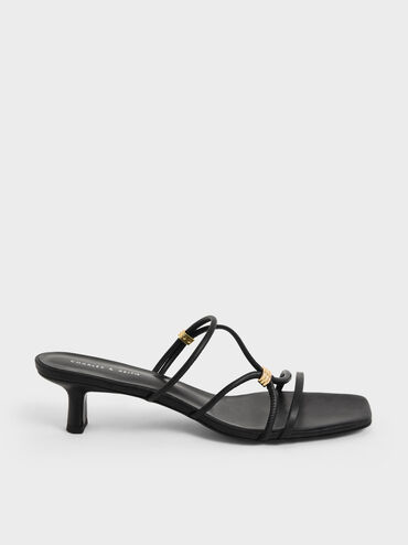 Metallic-Accent Strappy Mules, Black, hi-res
