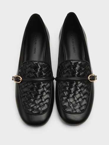 Woven Buckle-Strap Loafers, Black, hi-res