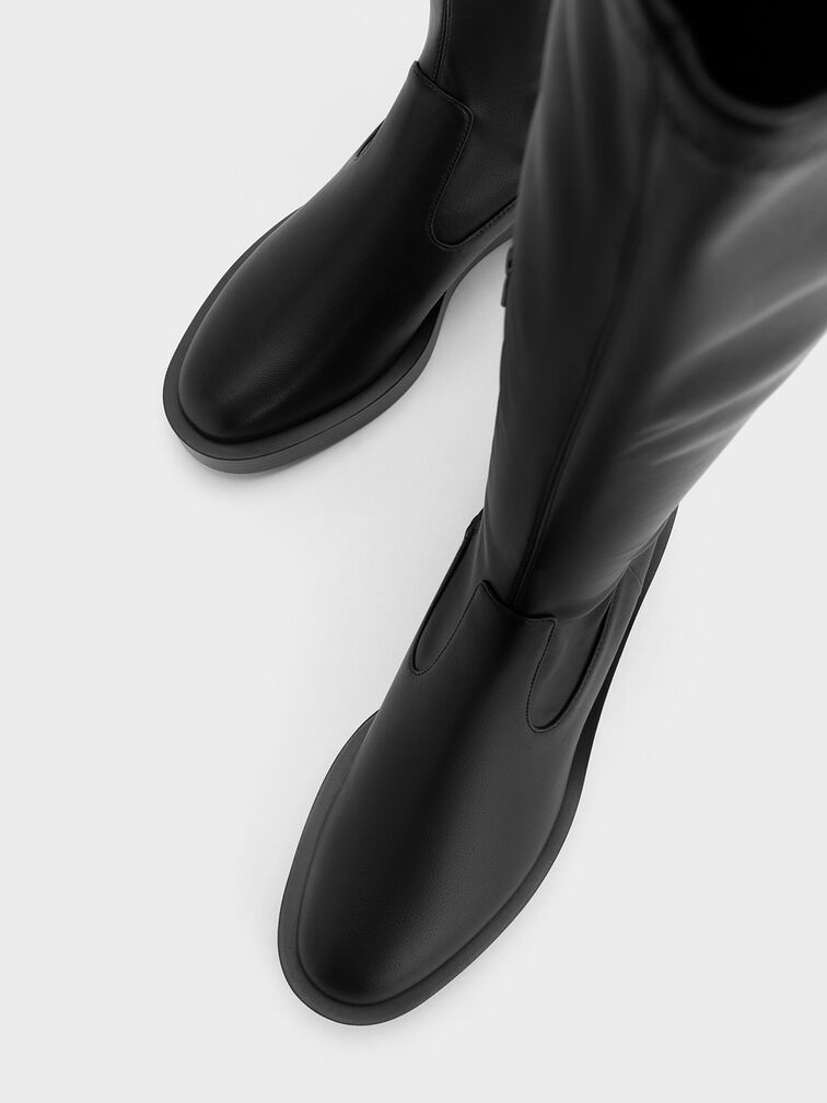 Black Side Zip Knee-High Boots - CHARLES & KEITH AU