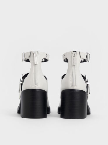 Grommet-Strap Mary Jane Pumps, White, hi-res