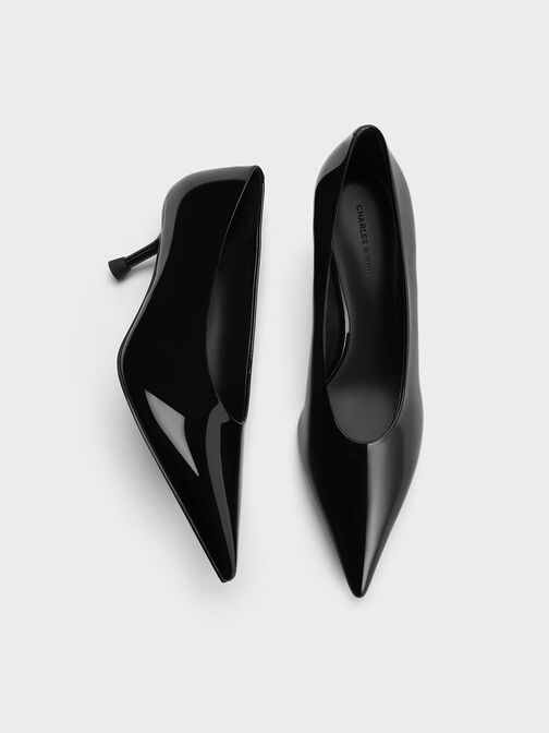 Patent Pointed-Toe Kitten-Heel Pumps, Black Patent, hi-res