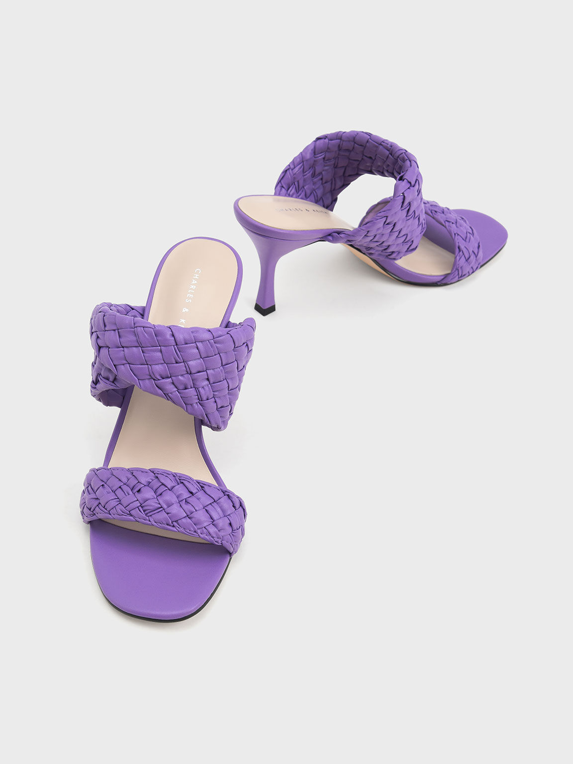 Double Strap Woven Heeled Mules, Purple, hi-res