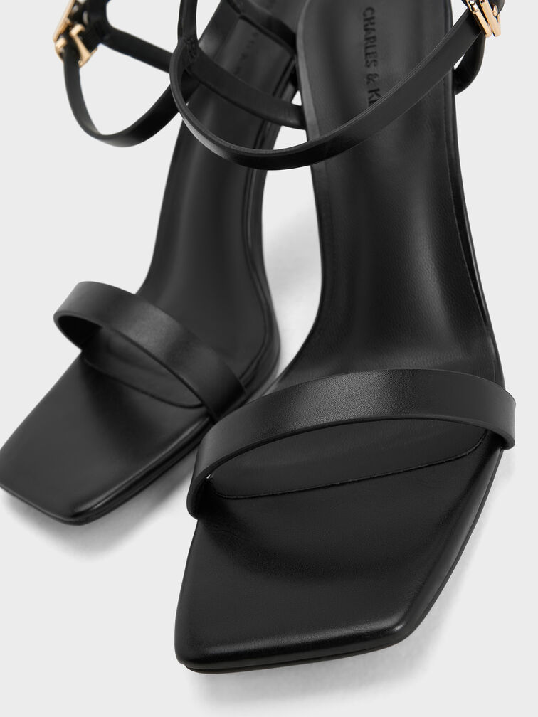 스퀘어-토 앵클-스트랩 힐 샌들, 블랙, hi-res