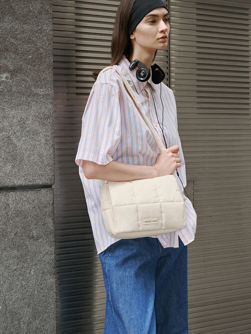 Mini Errya Nylon Quilted Puffy Crossbody Bag, Blanco, hi-res