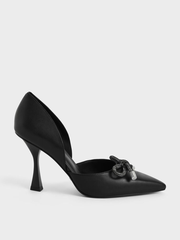 Gem-Embellished Bow-Tie D'Orsay Pumps, Black, hi-res