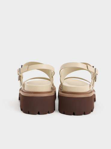 Buckled Platform Slingback Sandals, Taupe, hi-res