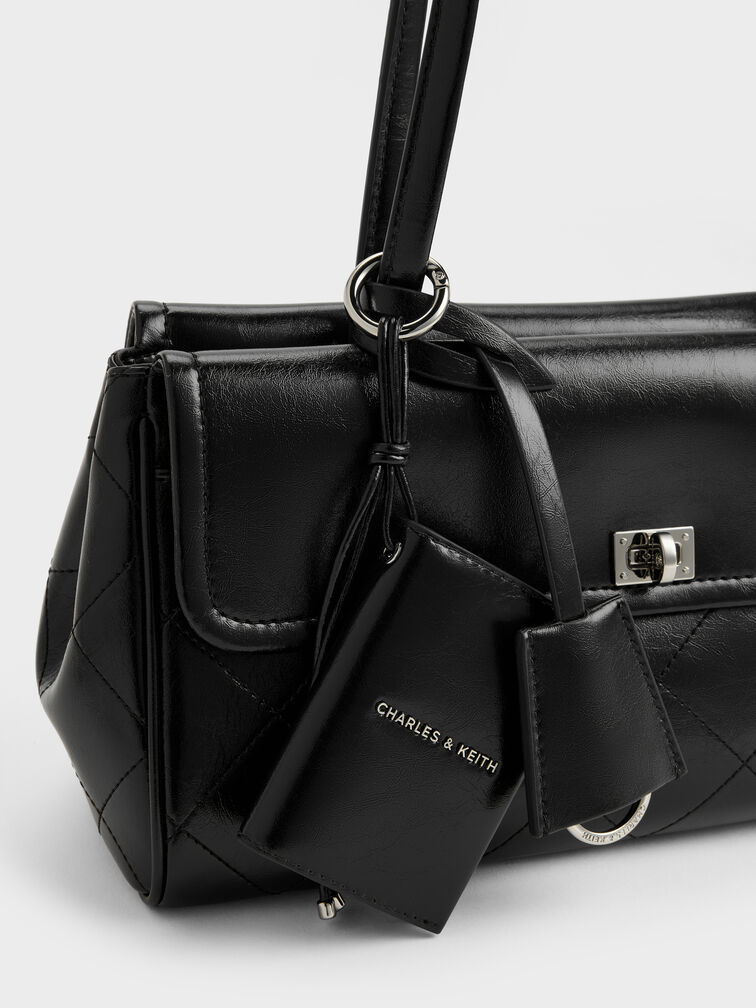 Apfra Quilted Elongated Shoulder Bag, Noir, hi-res