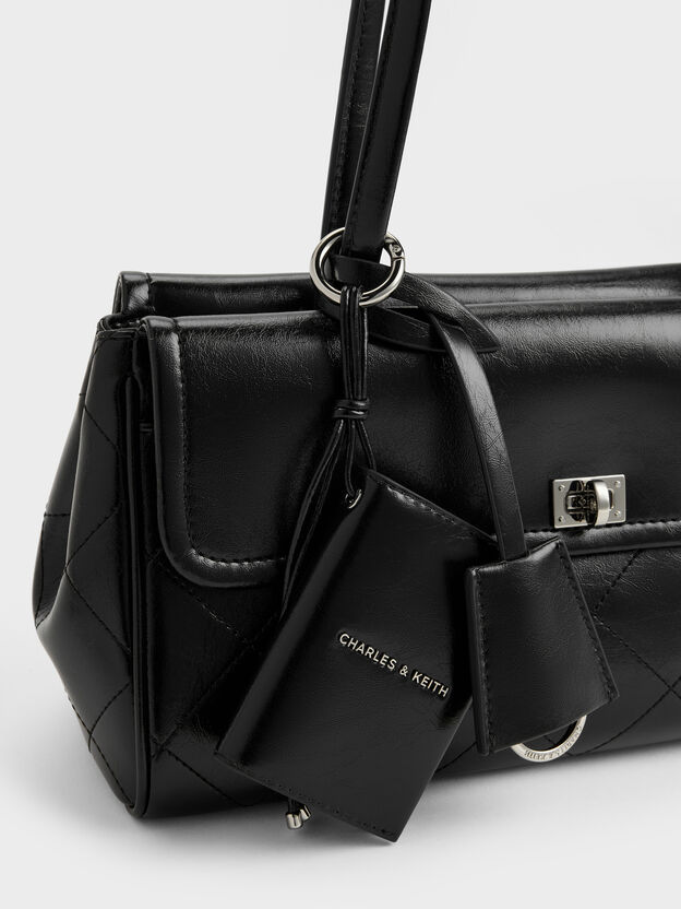 Apfra Quilted Elongated Shoulder Bag, Noir, hi-res