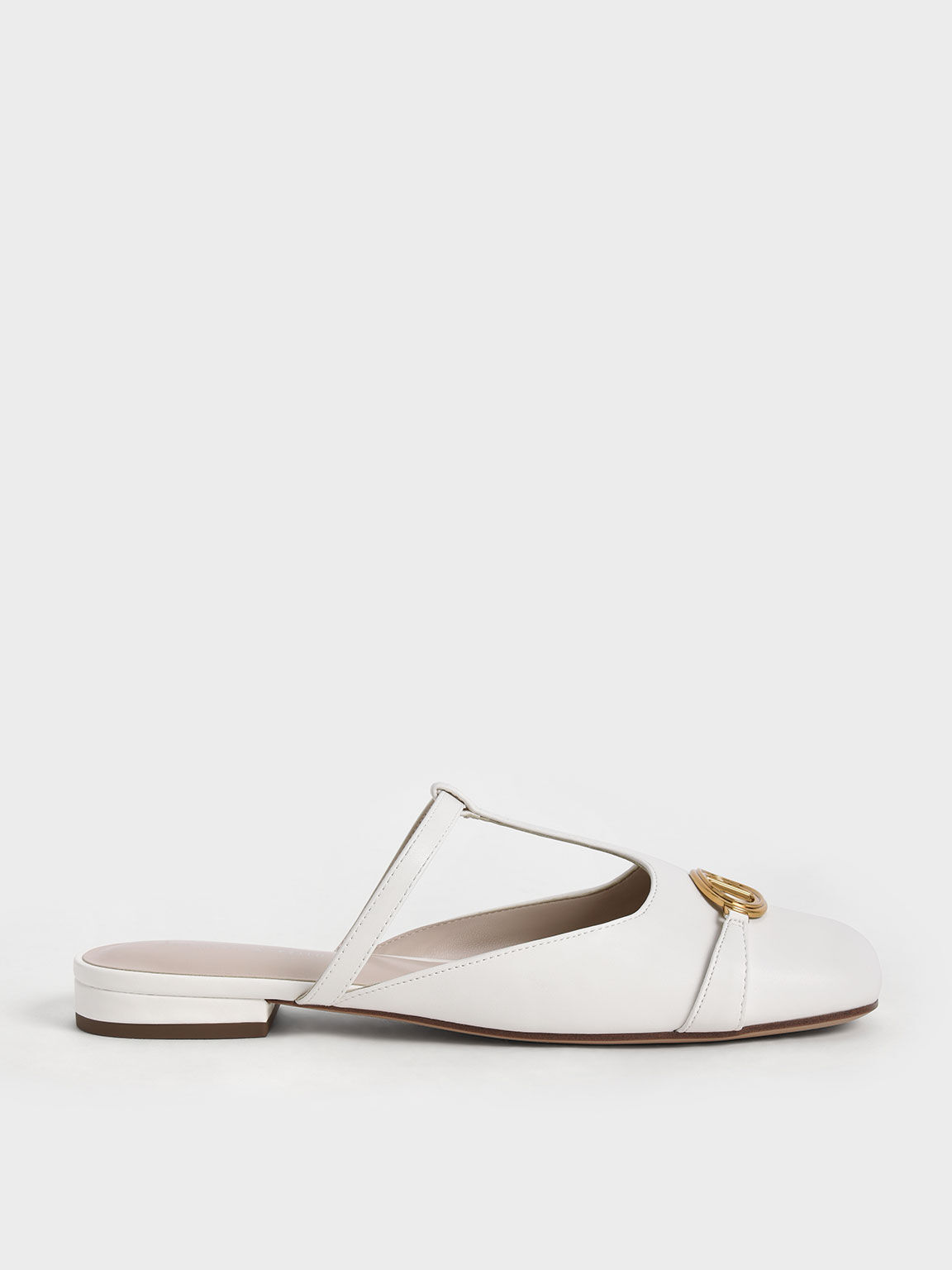 White Metallic Accent Cut-Out Flat Mules - CHARLES & KEITH KR