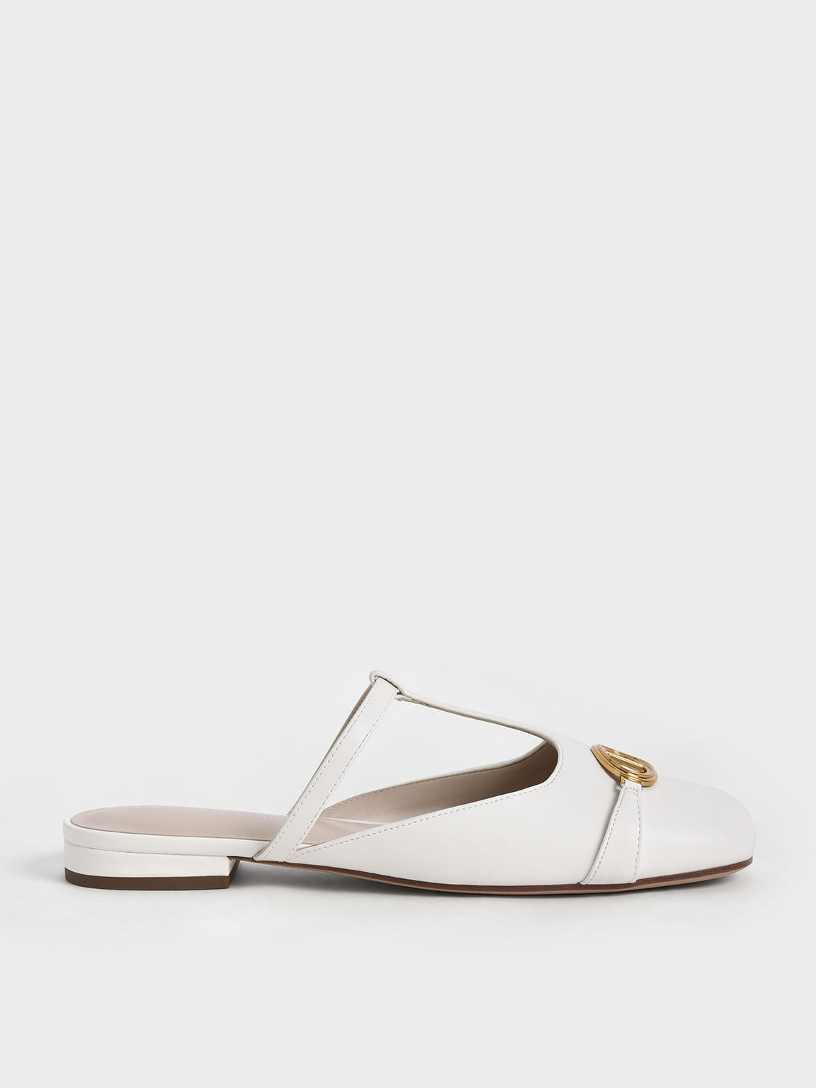 Metallic Accent Cut-Out Flat Mules, White, hi-res